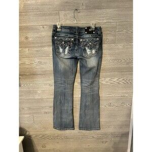 Miss Me JE8115BR Boot Women's Size 29 x 30 Flap Pockets Jeans Red White Blue Gem